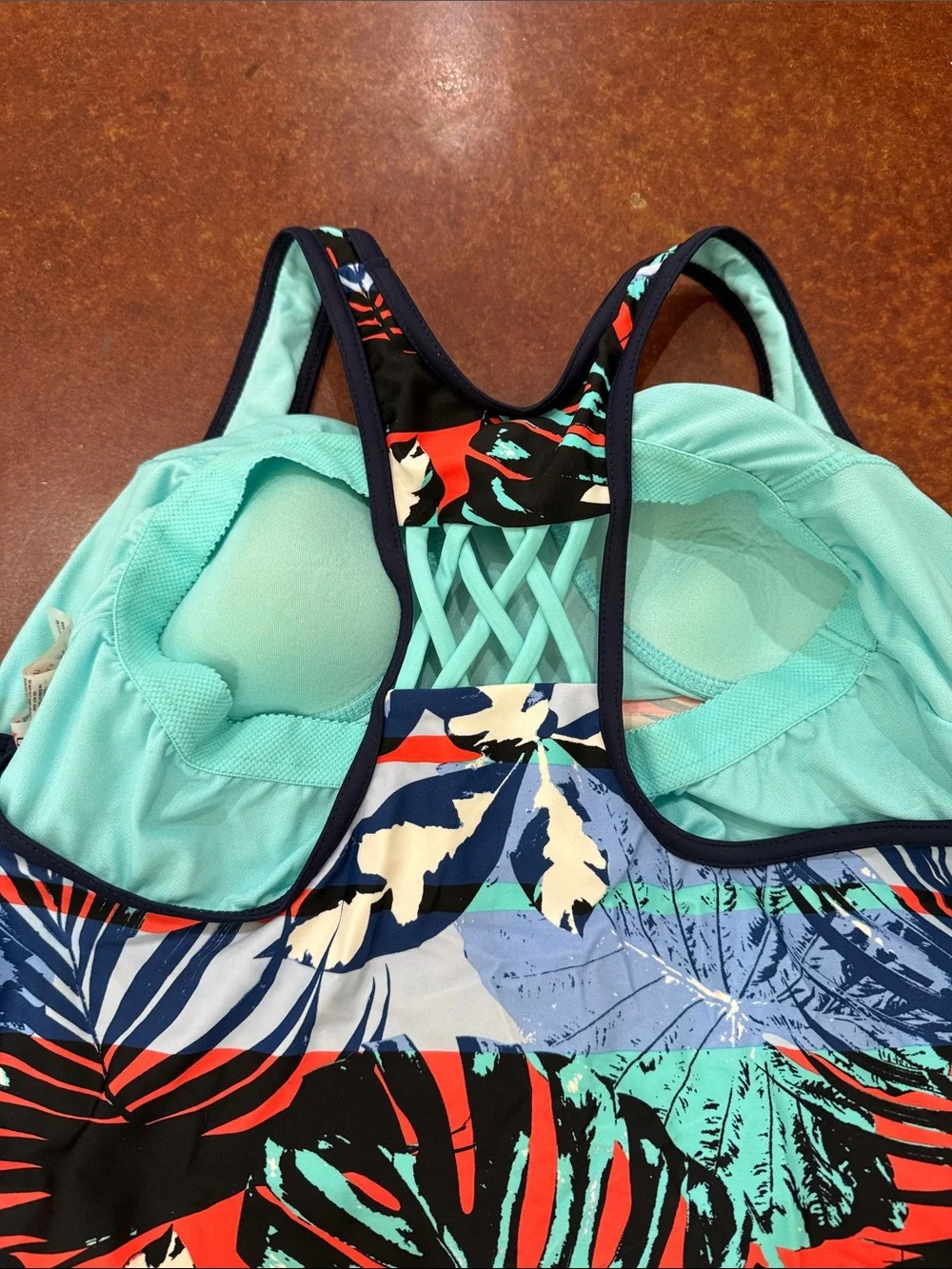ZeroXposur Tropical Print Tankini Top - Mint, Navy & Red